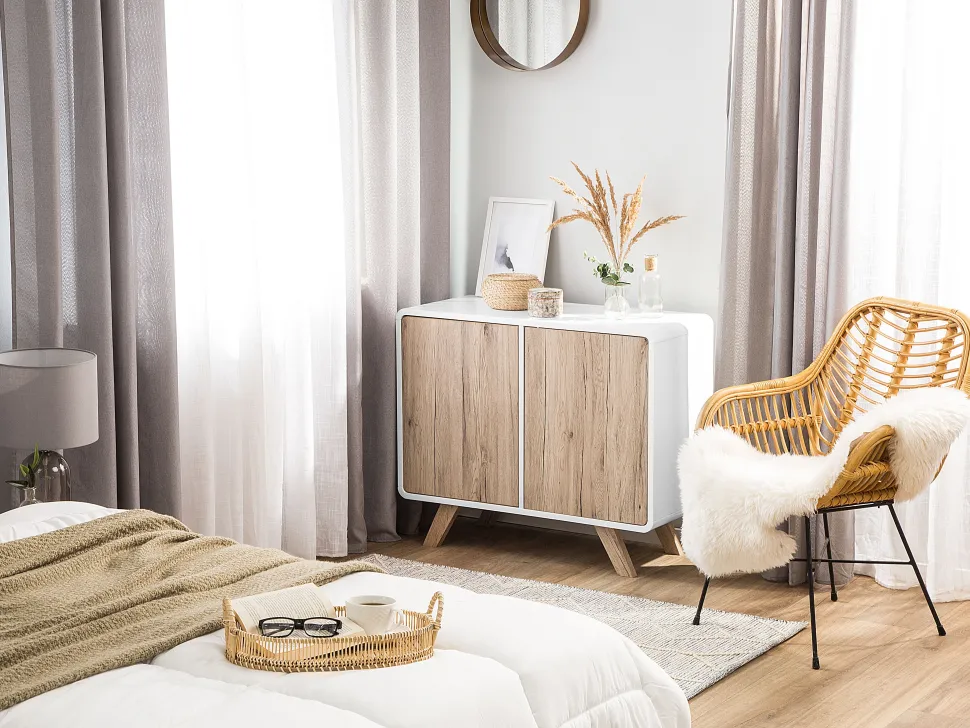 Aparador Com 2 Portas Branco E Cor De Madeira Clara Milo