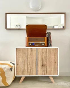 Aparador Com 2 Portas Branco E Cor De Madeira Clara Milo