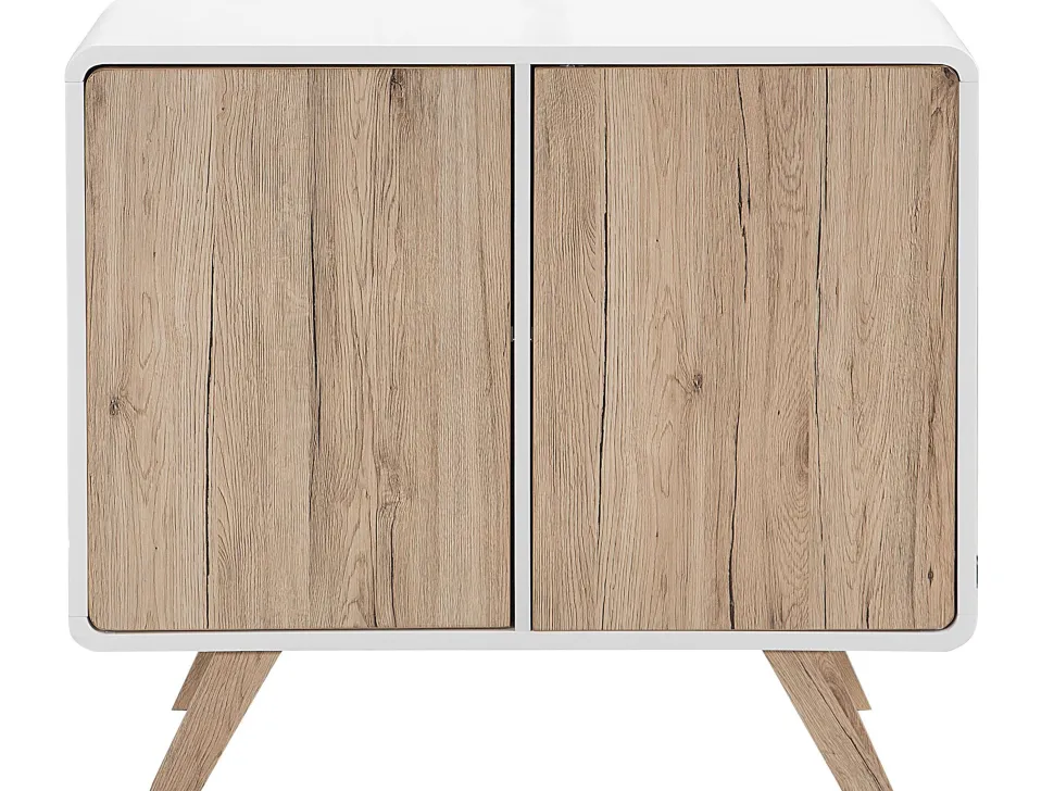 Aparador Com 2 Portas Branco E Cor De Madeira Clara Milo