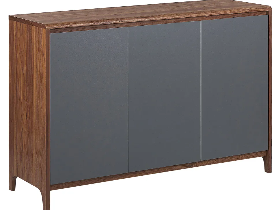 Aparador Com 3 Portas Cor De Madeira Escura Com Cinzento Medfort