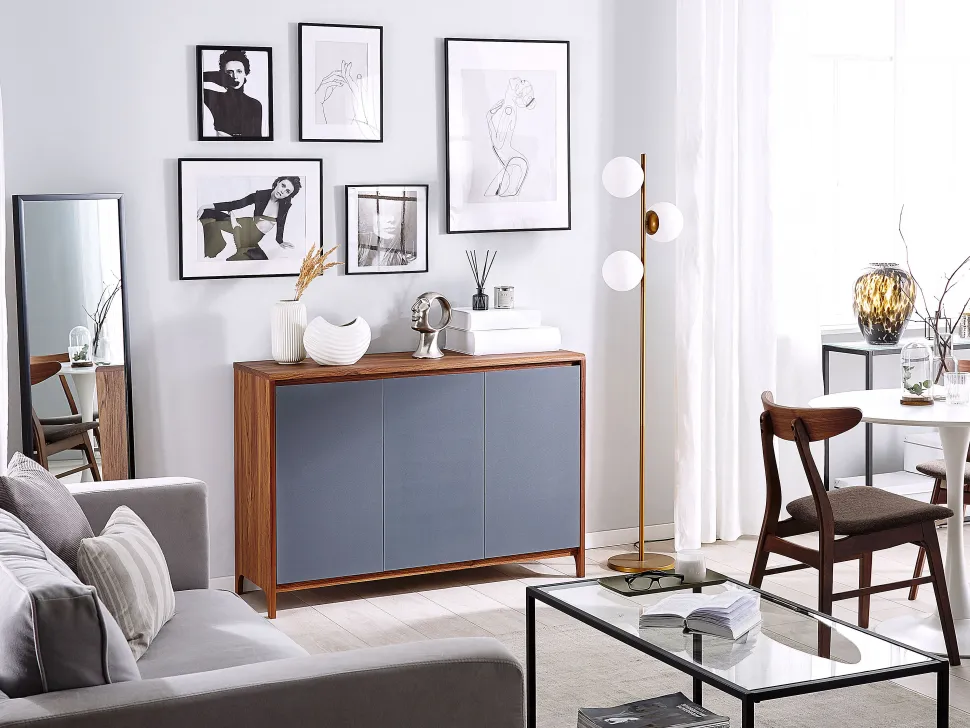 Aparador Com 3 Portas Cor De Madeira Escura Com Cinzento Medfort