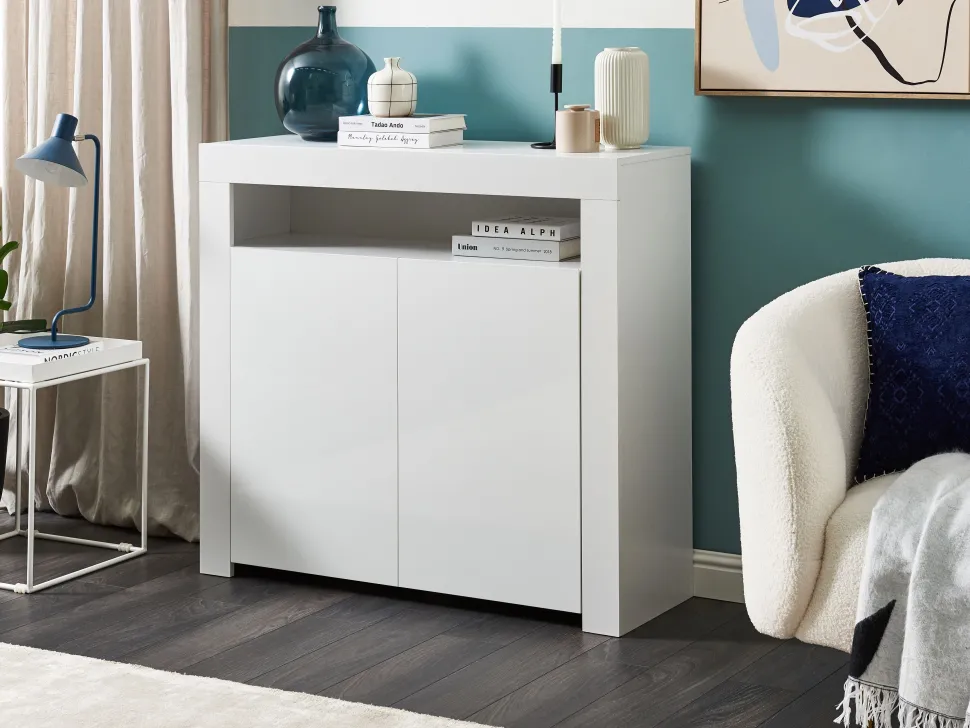 Aparador Com 2 Portas E Led Branco Covina