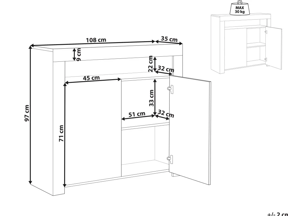 Aparador Com 2 Portas E Led Branco Covina
