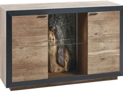 Aparador Com 2 Portas E Led Em Madeira Clara E Preto Marana