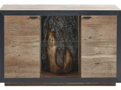 Aparador Com 2 Portas E Led Em Madeira Clara E Preto Marana