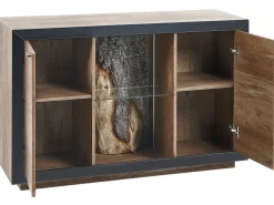 Aparador Com 2 Portas E Led Em Madeira Clara E Preto Marana