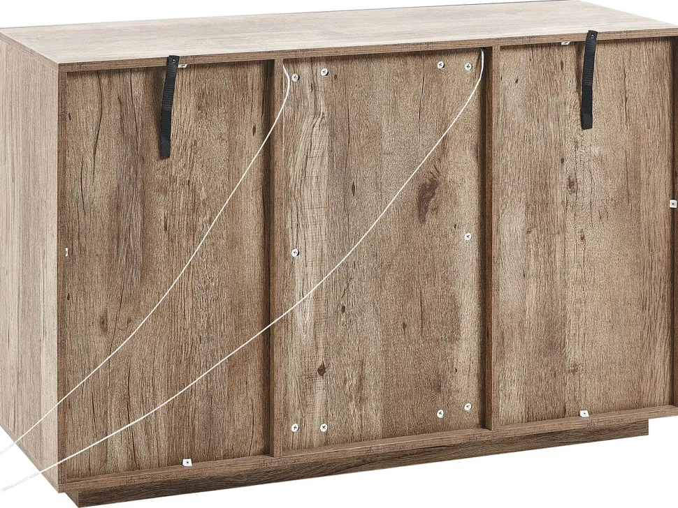 Aparador Com 2 Portas E Led Em Madeira Clara E Preto Marana