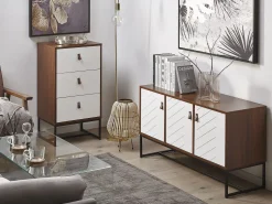 Aparador Com 3 Portas Em Madeira Escura E Branco Nueva