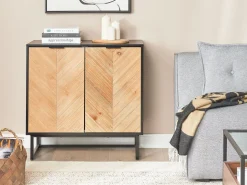 Aparador Com 2 Portas Em Madeira Clara E Preto Alaska