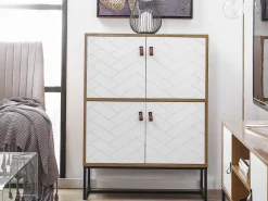 Aparador Com 4 Portas Em Madeira Clara E Branco Nueva