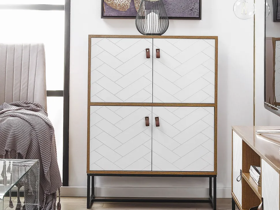 Aparador Com 4 Portas Em Madeira Clara E Branco Nueva