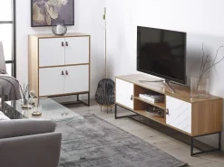 Aparador Com 4 Portas Em Madeira Clara E Branco Nueva