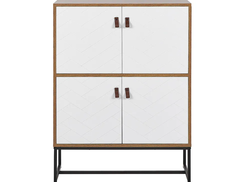 Aparador Com 4 Portas Em Madeira Clara E Branco Nueva