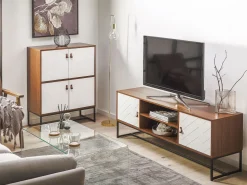 Aparador Com 4 Portas Em Madeira Escura E Branco Nueva