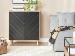 Aparador Com 2 Portas Em Madeira Clara E Preto Bristow