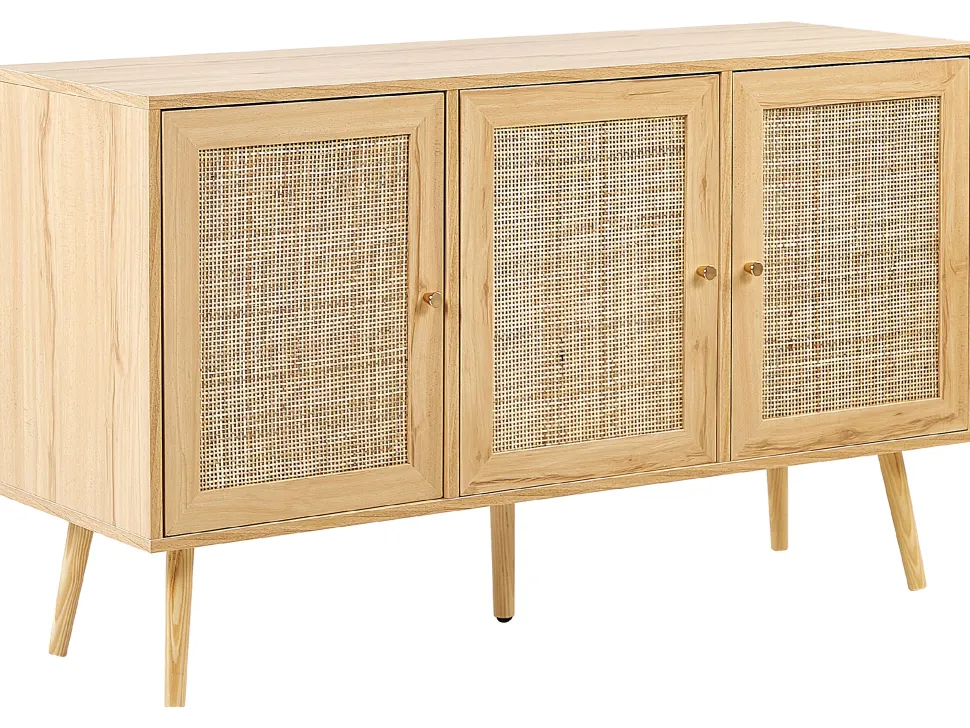 Aparador Com 3 Portas Em Rattan Castanho Claro Perote