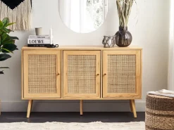 Aparador Com 3 Portas Em Rattan Castanho Claro Perote