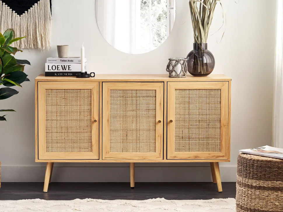 Aparador Com 3 Portas Em Rattan Castanho Claro Perote