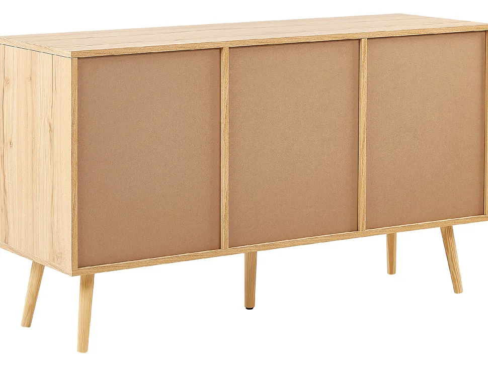 Aparador Com 3 Portas Em Rattan Castanho Claro Perote