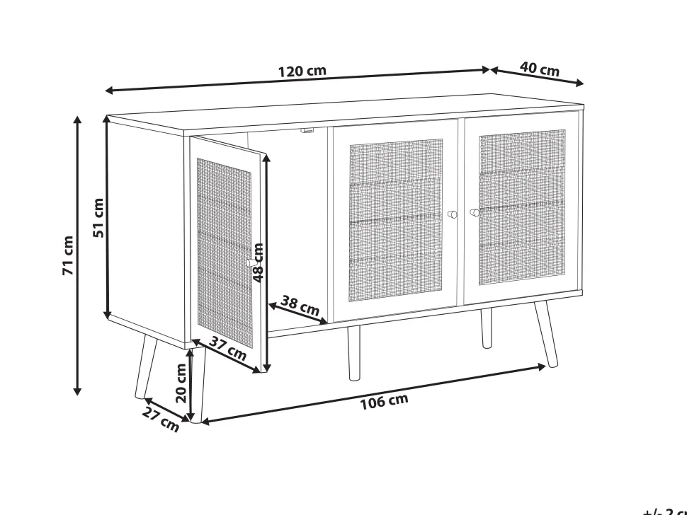 Aparador Com 3 Portas Em Rattan Castanho Claro Perote