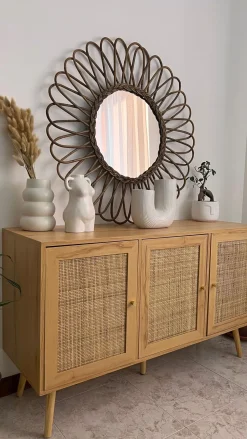 Aparador Com 3 Portas Em Rattan Castanho Claro Perote