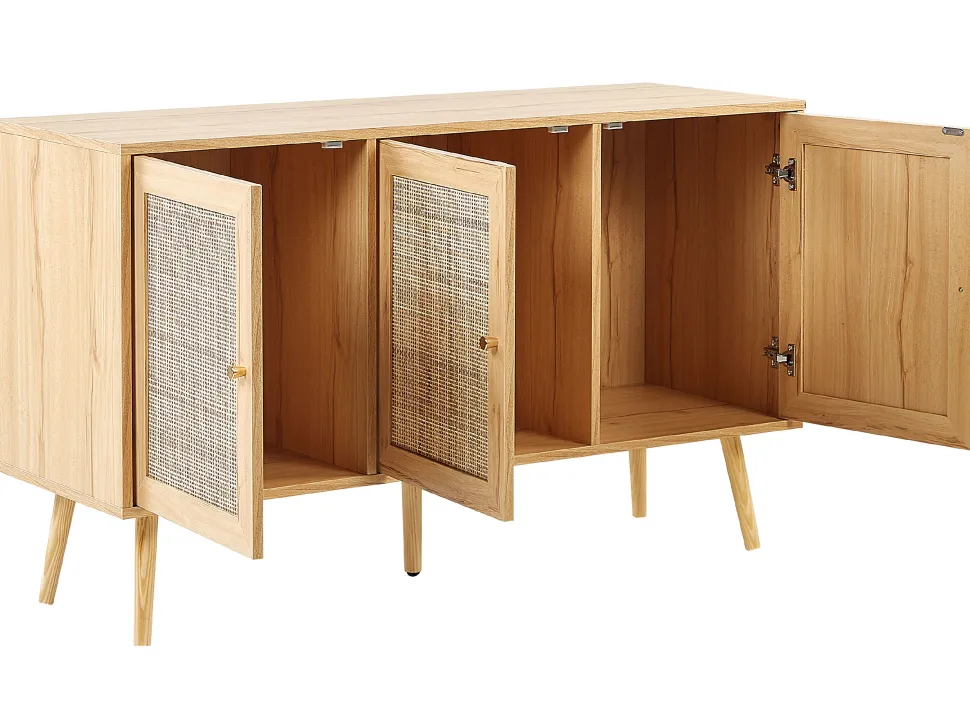 Aparador Com 3 Portas Em Rattan Castanho Claro Perote