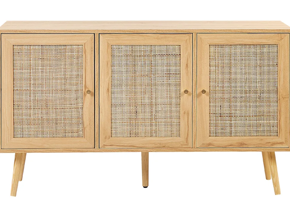 Aparador Com 3 Portas Em Rattan Castanho Claro Perote