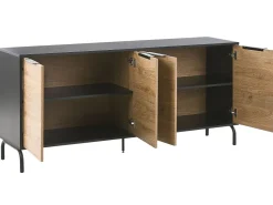 Aparador Com 4 Portas Preto E Cor De Madeira Clara Arkley