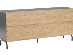 Aparador Com 4 Portas Preto E Cor De Madeira Clara Arkley