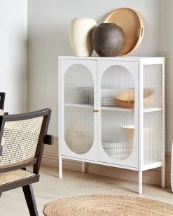 Aparador Metalico Branco Com 2 Portas De Vidro Sarre