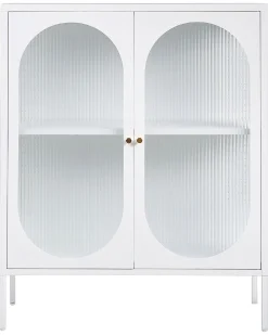 Aparador Metalico Branco Com 2 Portas De Vidro Sarre