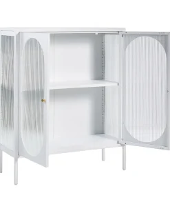 Aparador Metalico Branco Com 2 Portas De Vidro Sarre