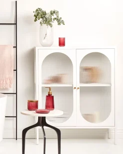 Aparador Metalico Branco Com 2 Portas De Vidro Sarre