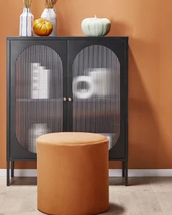 Aparador Metalico Preto Com 2 Portas E Vidro Canelado Sarre