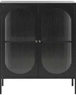 Aparador Metalico Preto Com 2 Portas E Vidro Canelado Sarre