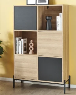 Armario Com 4 Portas Em Madeira Clara E Cinzento Moines