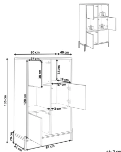 Armario Com 4 Portas Em Madeira Clara E Cinzento Moines