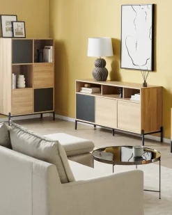 Armario Com 4 Portas Em Madeira Clara E Cinzento Moines