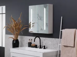 Armario De Casa De Banho Com Espelho E Led 60 X 60 Cm Branco Chabunco