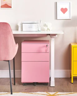 Armario De Metal Rosa Com 3 Gavetas Cami