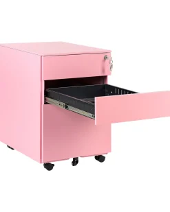 Armario De Metal Rosa Com 3 Gavetas Cami