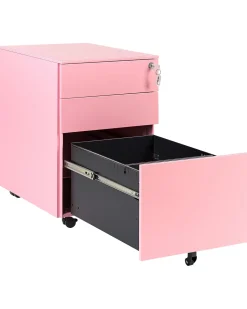 Armario De Metal Rosa Com 3 Gavetas Cami