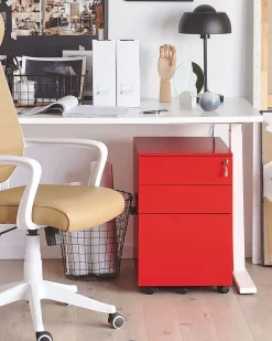 Armario De Metal Vermelho Com 3 Gavetas Cami