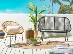 Banco De Jardim Em Rattan Preto 114 Cm Acapulco