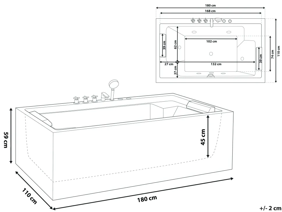 Banheira Autonoma De Hidromassagem Em Acrilico Branco 180 X 110 Cm Saona
