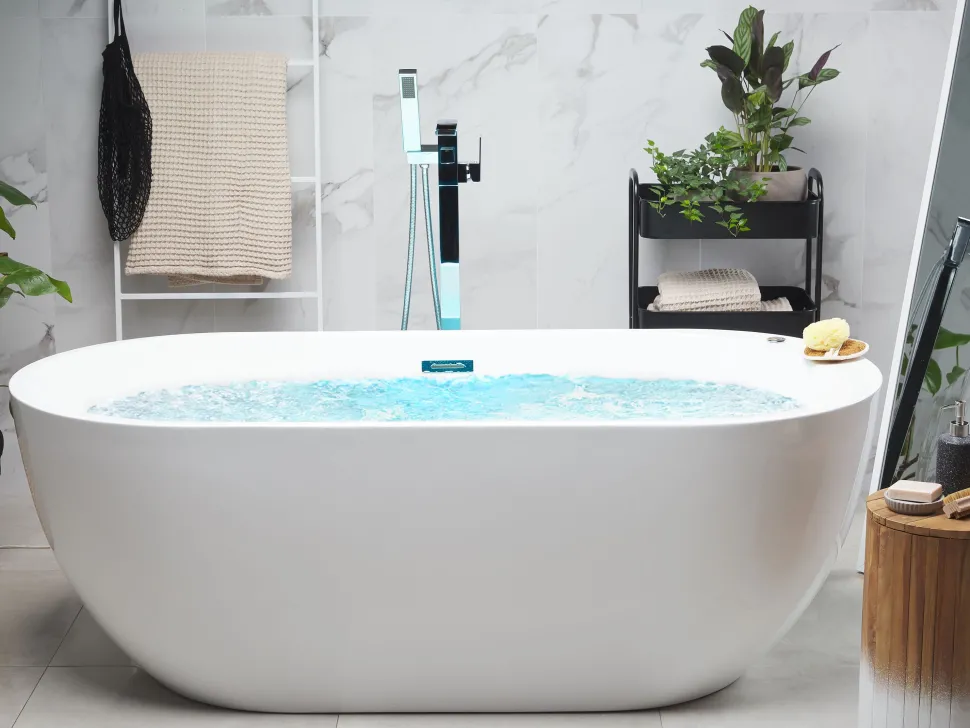 Banheira Autonoma De Hidromassagem Em Acrilico Branco Com Led 170 X 80 Cm Nevis