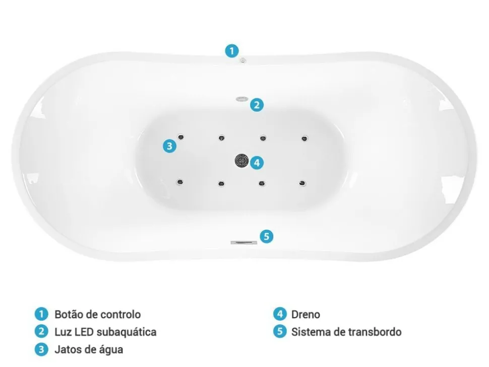 Banheira Autonoma De Hidromassagem Em Acrilico Preto Com Led 180 X 85 Cm Antigua
