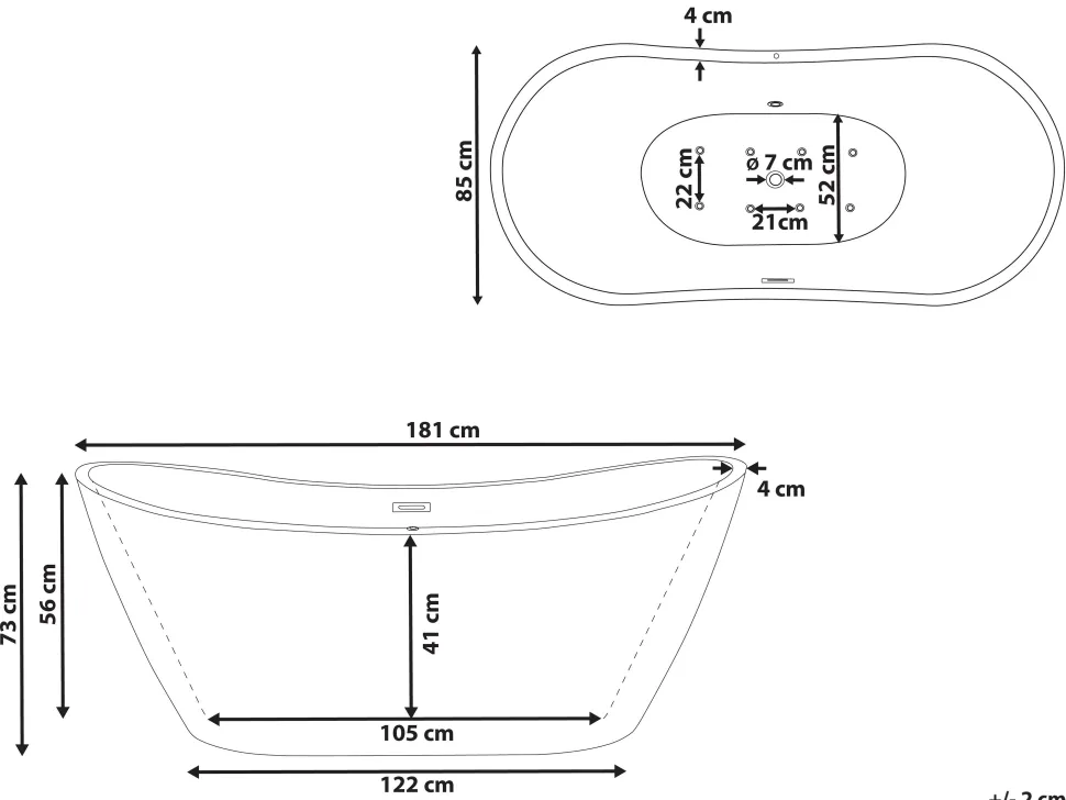 Banheira Autonoma De Hidromassagem Em Acrilico Preto Com Led 180 X 85 Cm Antigua