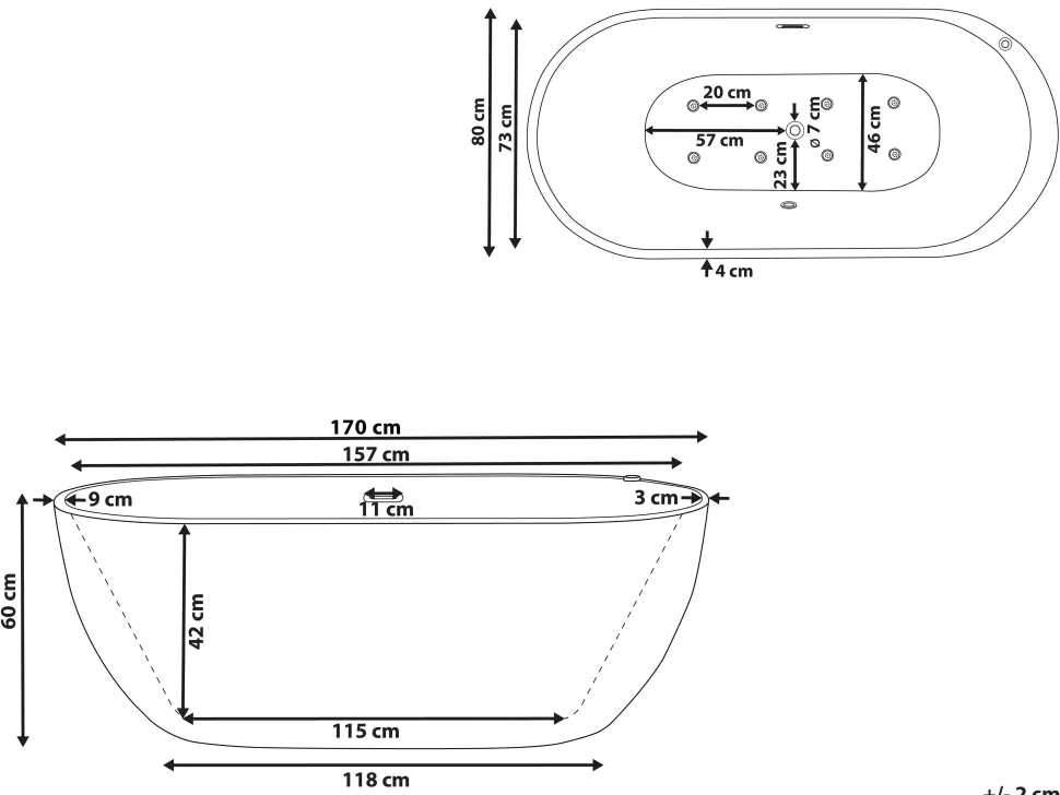 Banheira Autonoma De Hidromassagem Em Acrilico Preto Com Led 170 X 80 Cm Nevis Iii