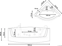 Banheira De Hidromassagem De Canto Em Acrilico Preto Com Led 190 X 135 Cm Marina